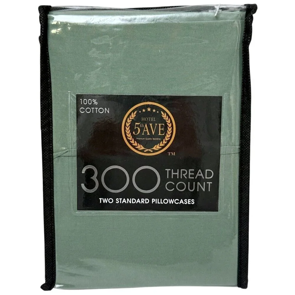 Hotel 5th Ave Pair of Pillowcases Green 100% Cotton 300 Thread Count NWT
